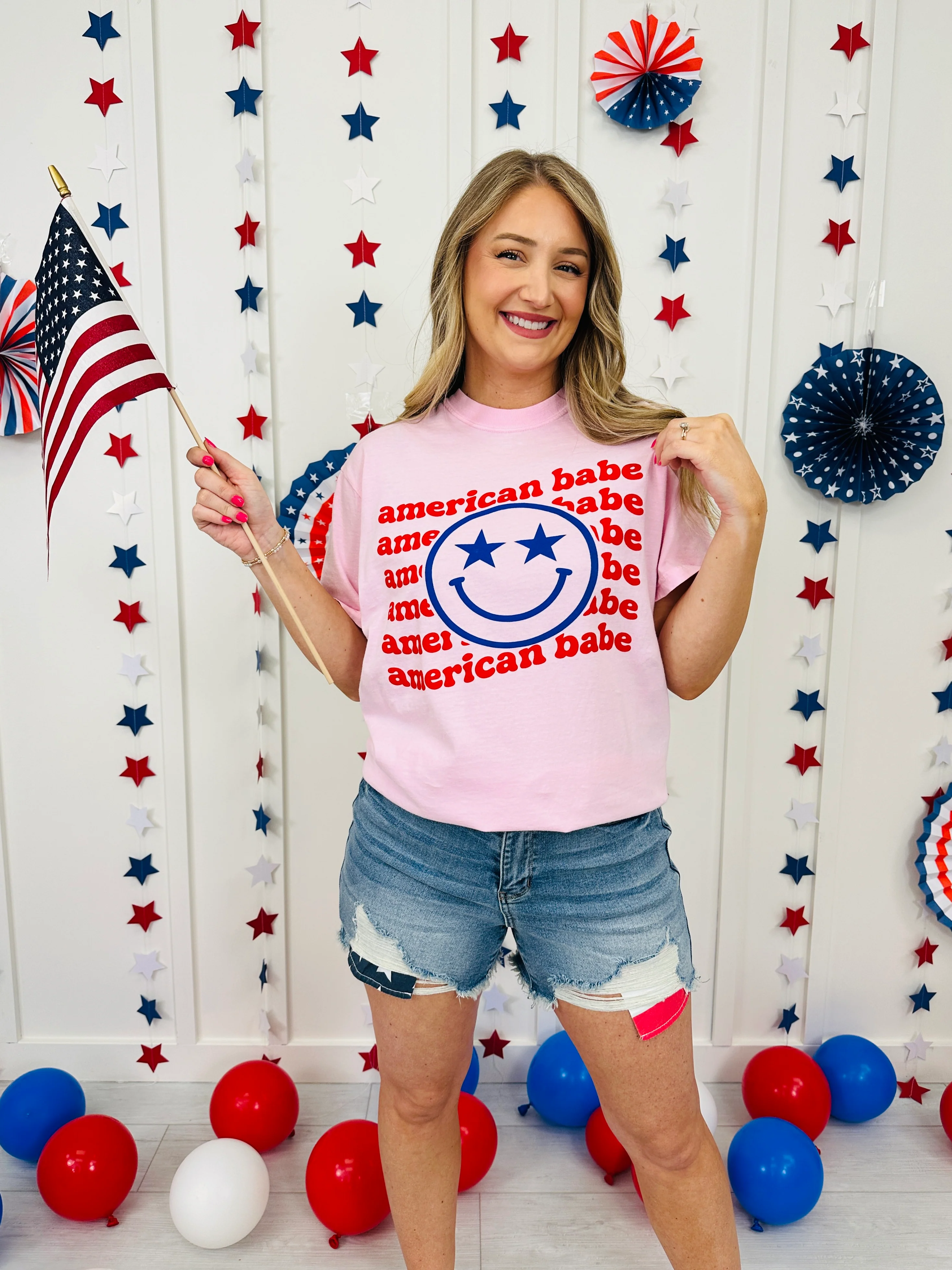 American Babe Smiley Face Graphic Tee - Image 3