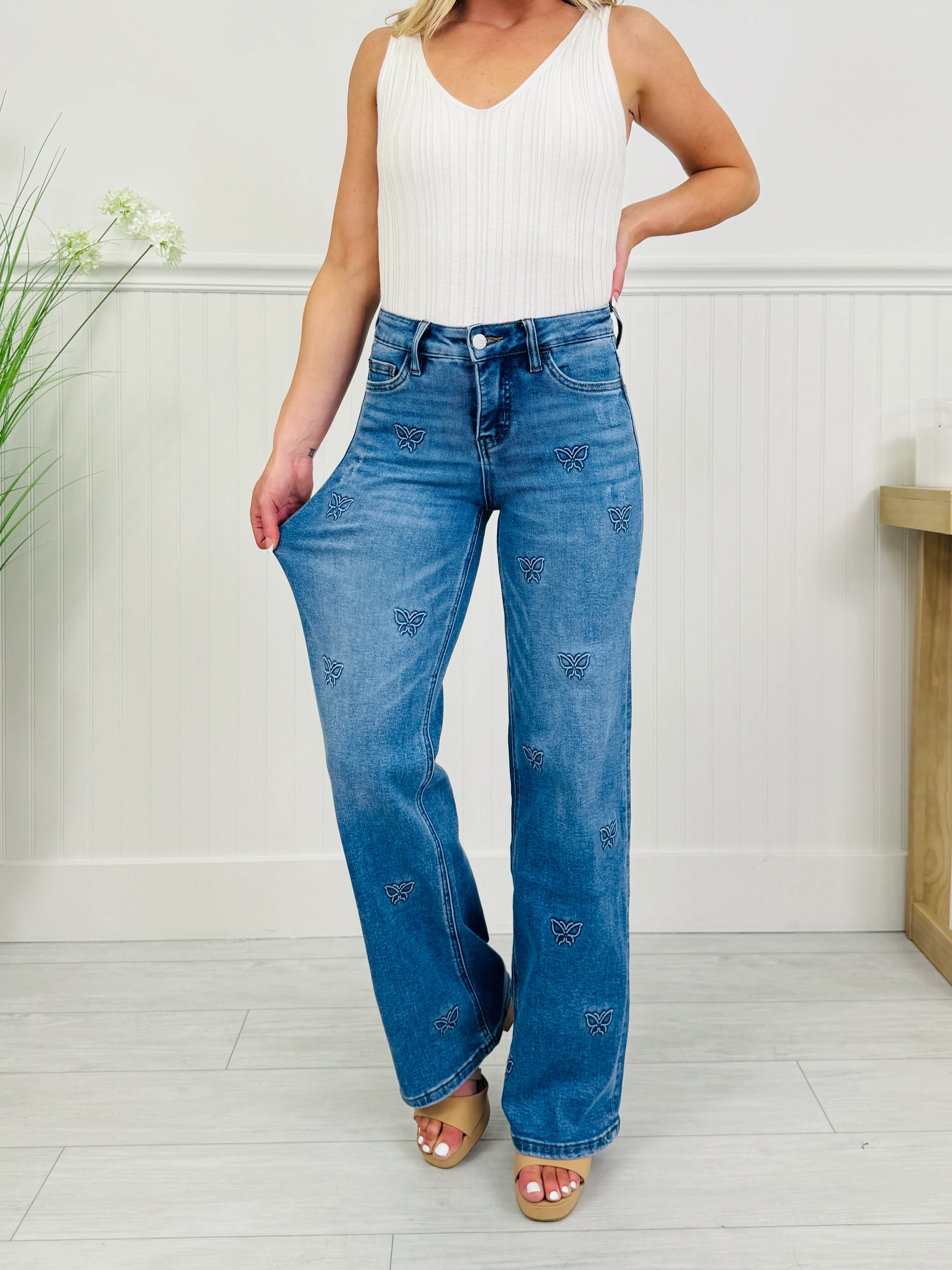 Butterfly Bliss Tummy Control Wide Leg Jeans - Image 5