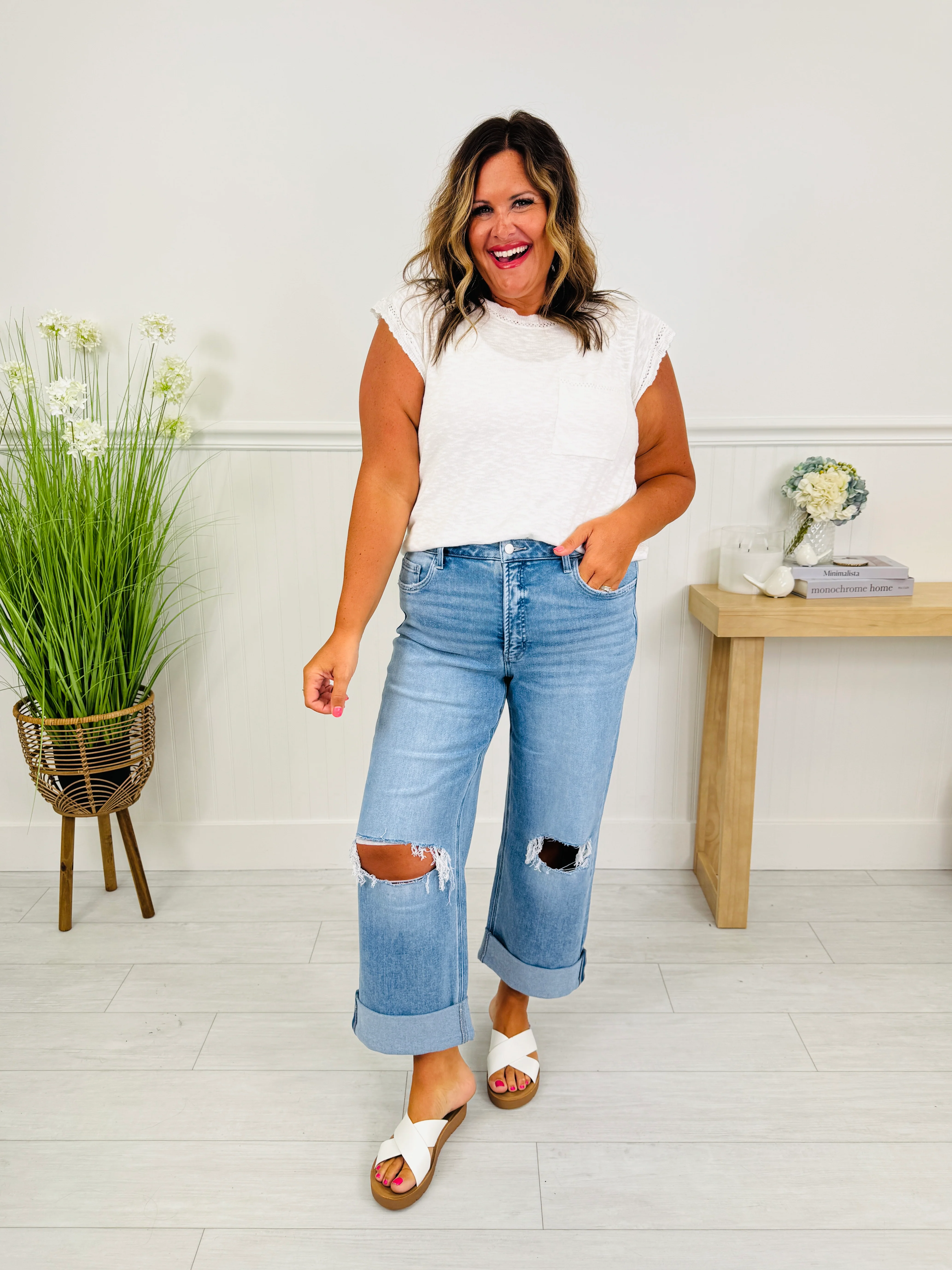 Casual Crush Cuffed Wide Leg Tummy Control Jeans - Image 11