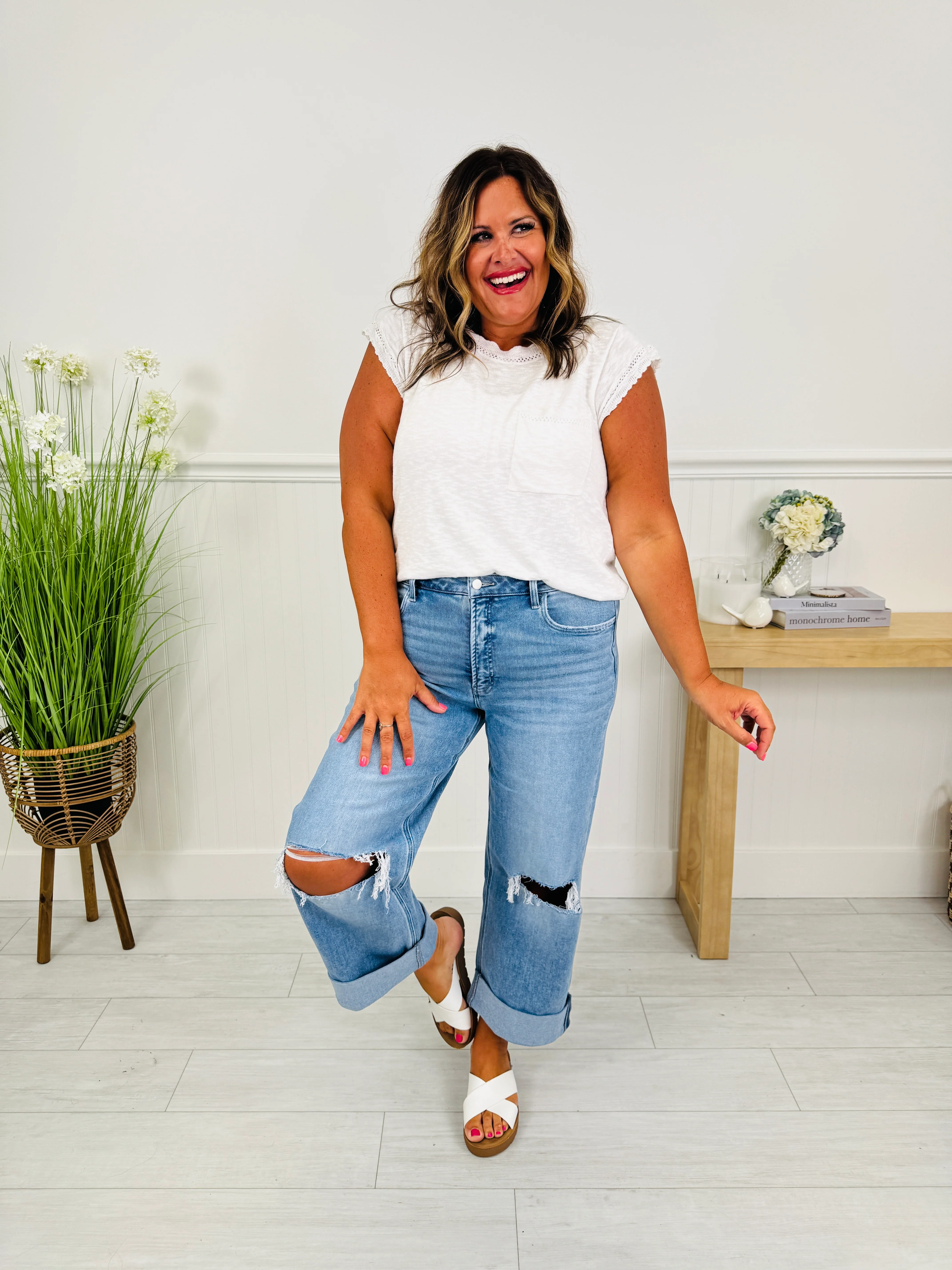 Casual Crush Cuffed Wide Leg Tummy Control Jeans - Image 12
