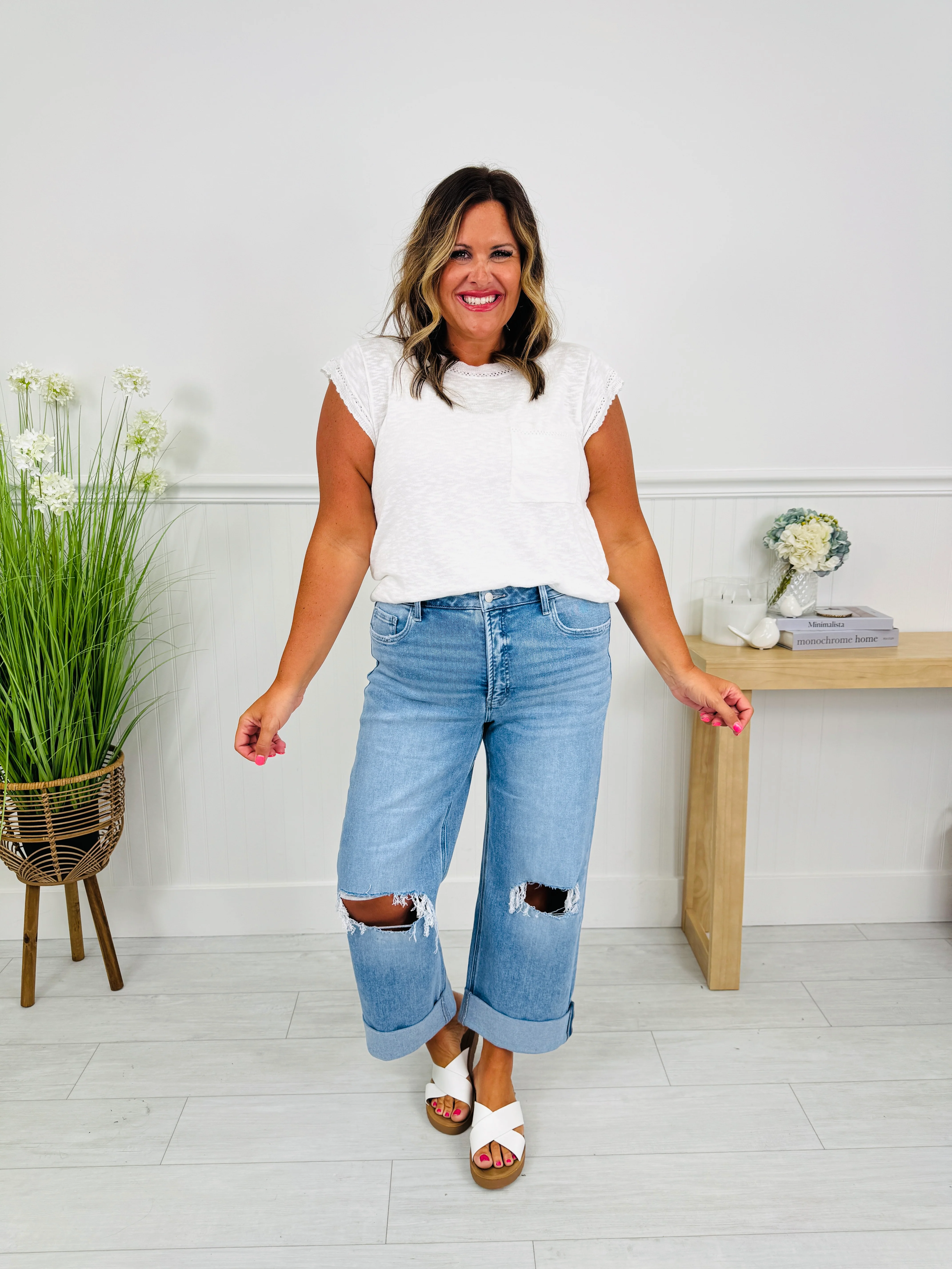 Casual Crush Cuffed Wide Leg Tummy Control Jeans - Image 13