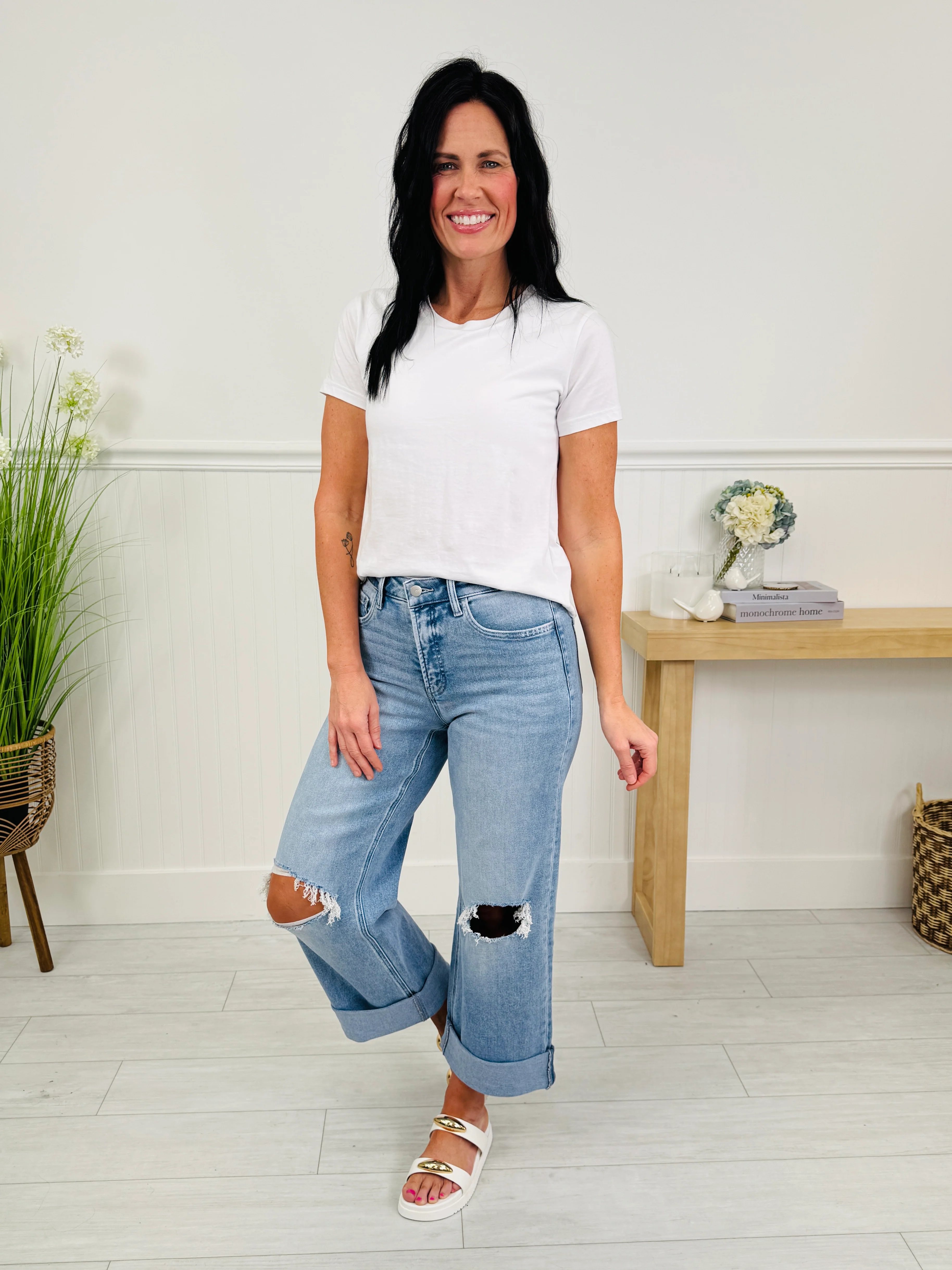 Casual Crush Cuffed Wide Leg Tummy Control Jeans - Image 15