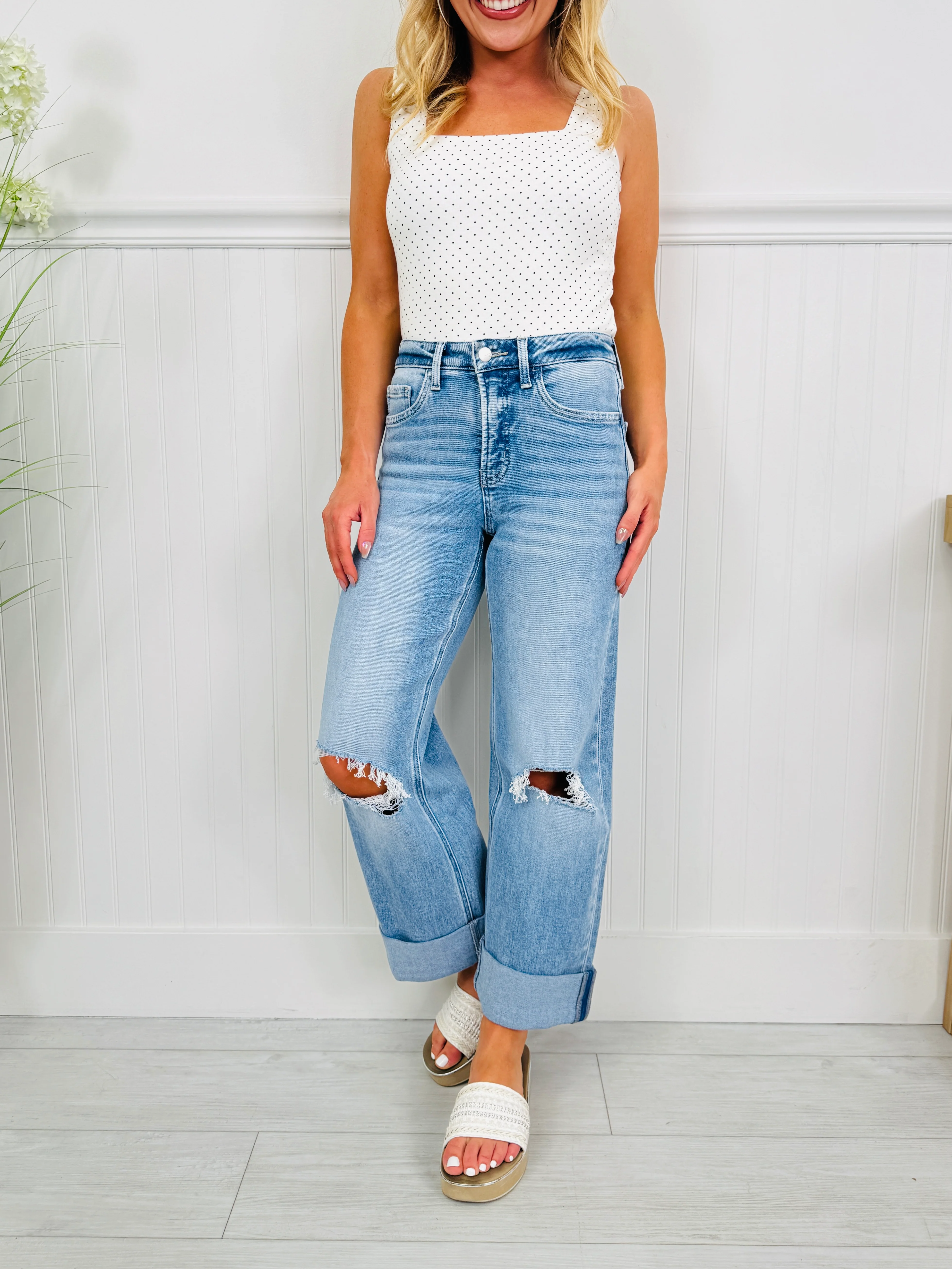 Casual Crush Cuffed Wide Leg Tummy Control Jeans - Image 3