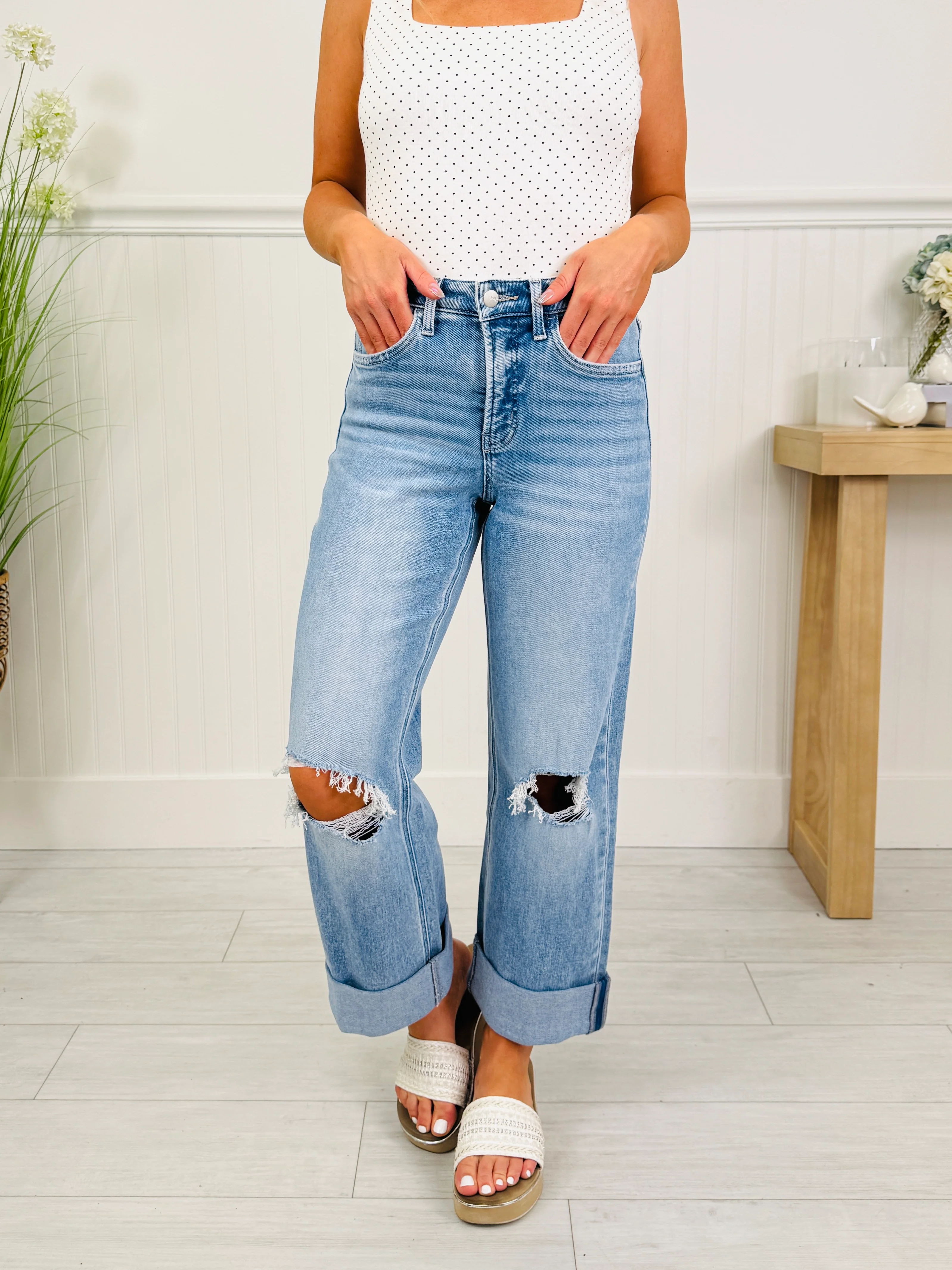 Casual Crush Cuffed Wide Leg Tummy Control Jeans - Image 5