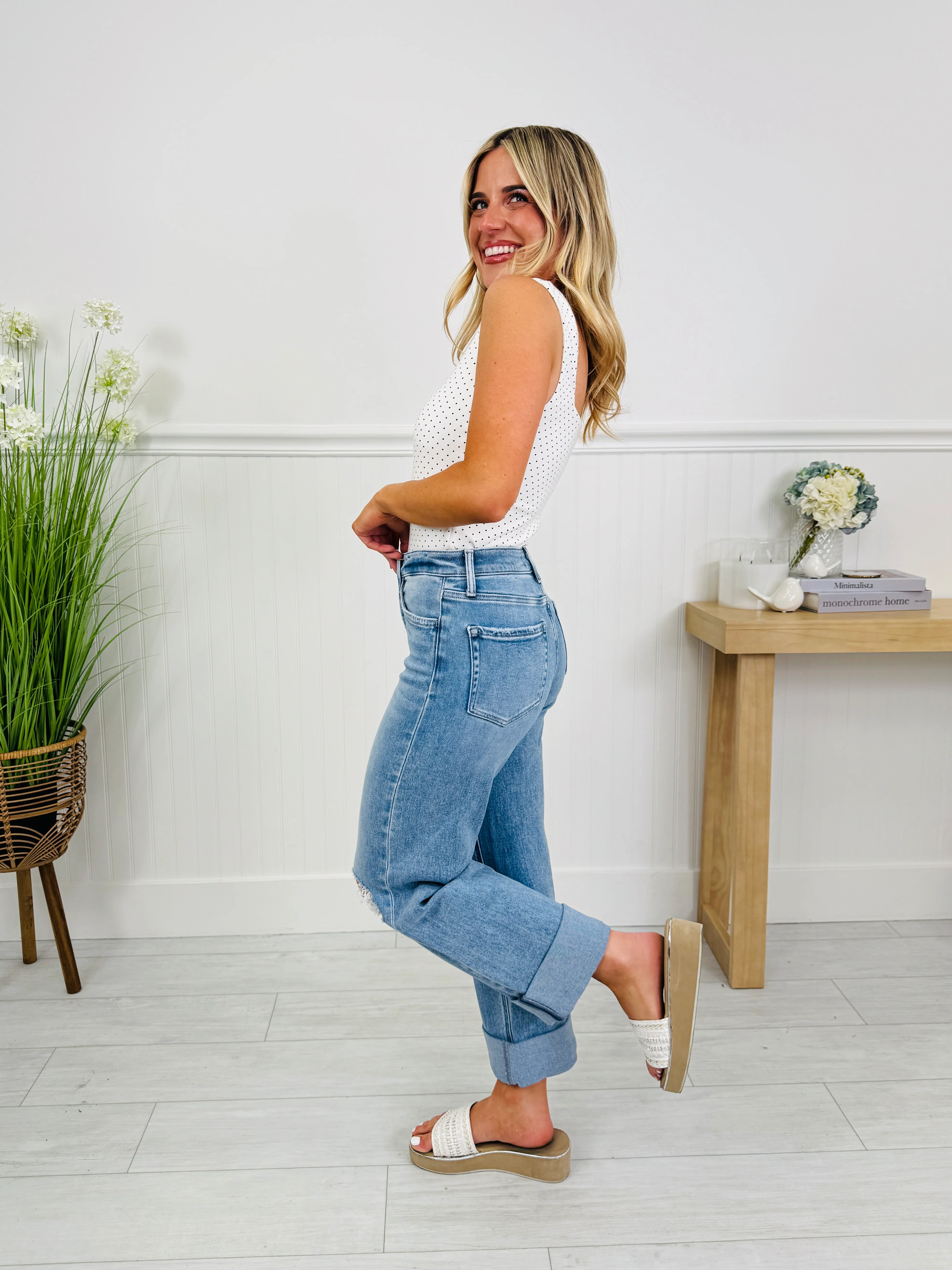 Casual Crush Cuffed Wide Leg Tummy Control Jeans - Image 9