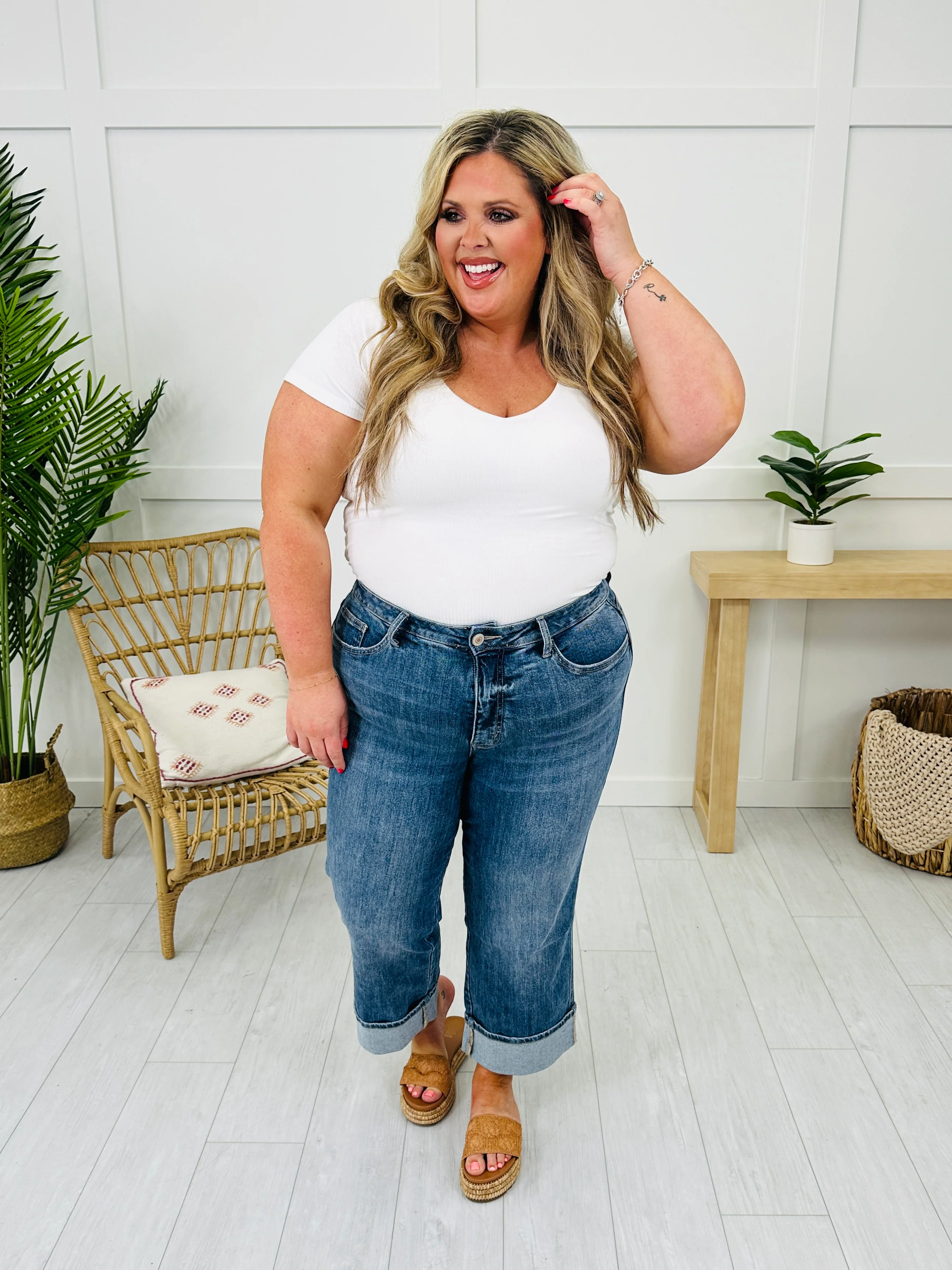 Change Your Tune Tummy Control Cropped Slim Wide Leg Jeans - Image 15