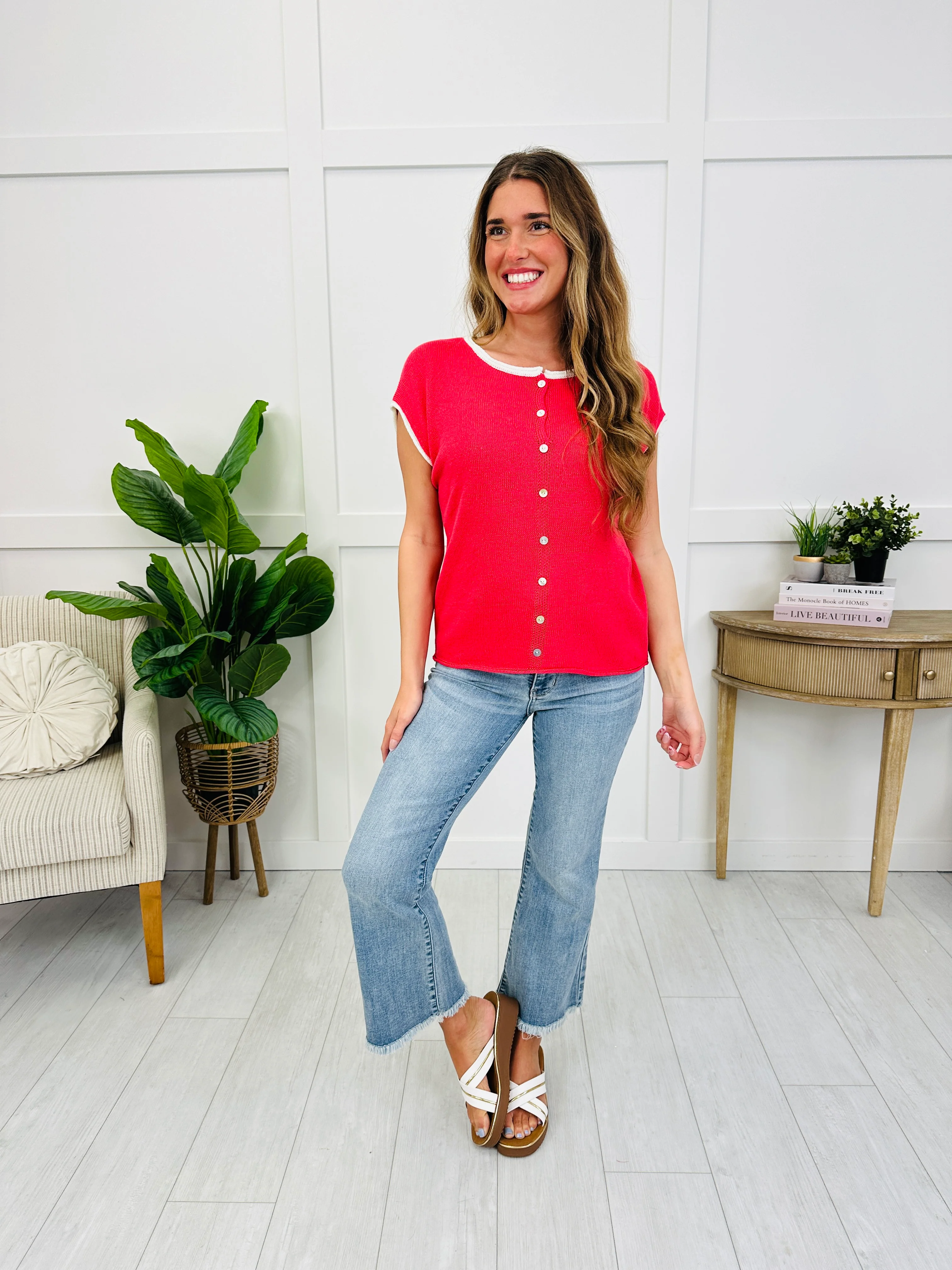 Daydream Button Top In Red - Image 2