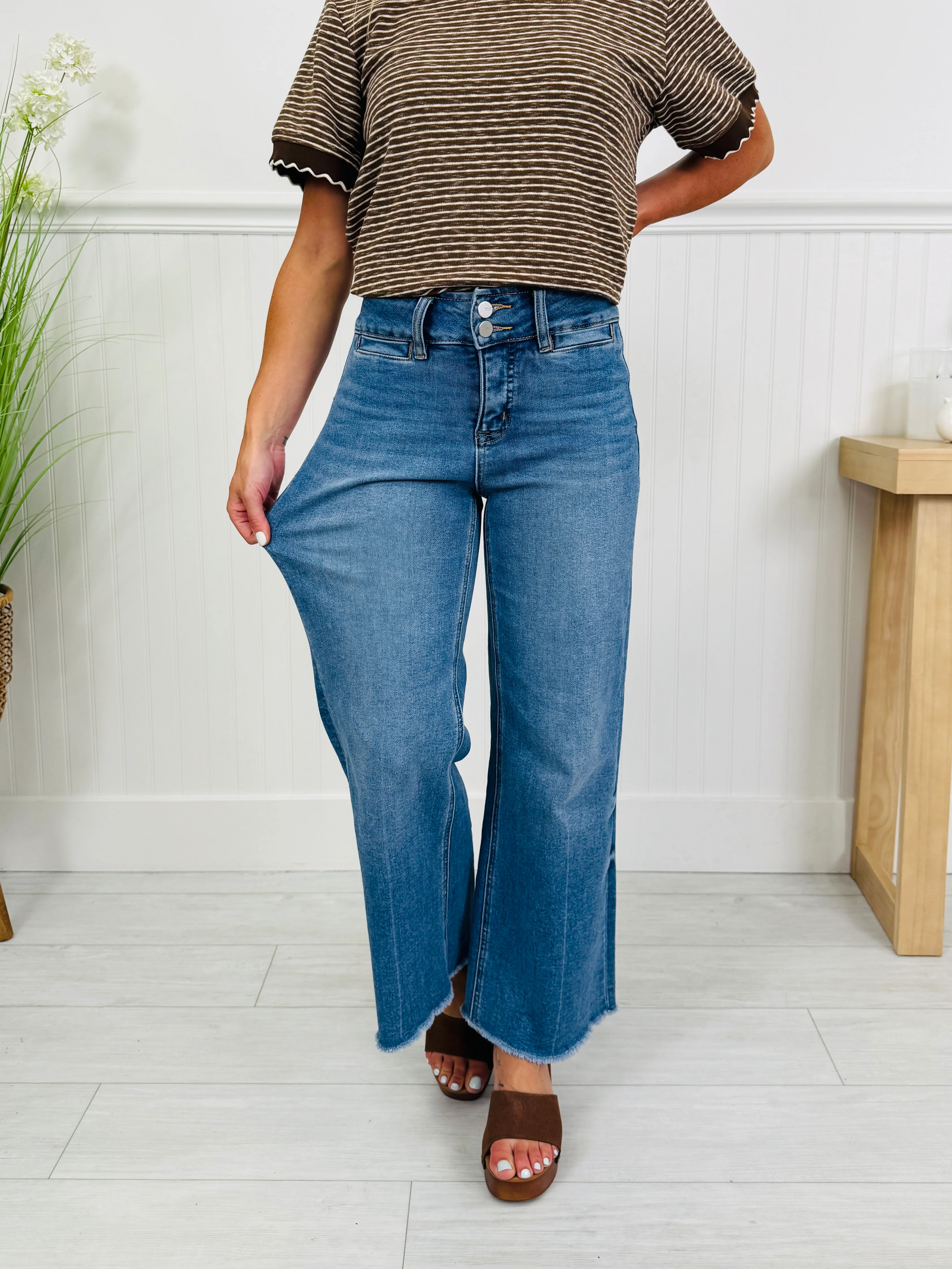 Double Check Tummy Control Wide Leg Cropped Jeans - Image 6