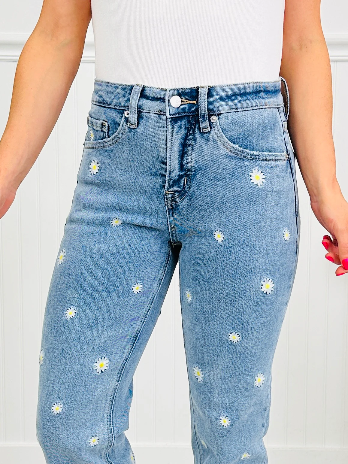 Dreaming of Daisies Tummy Control Straight Jeans - Image 3