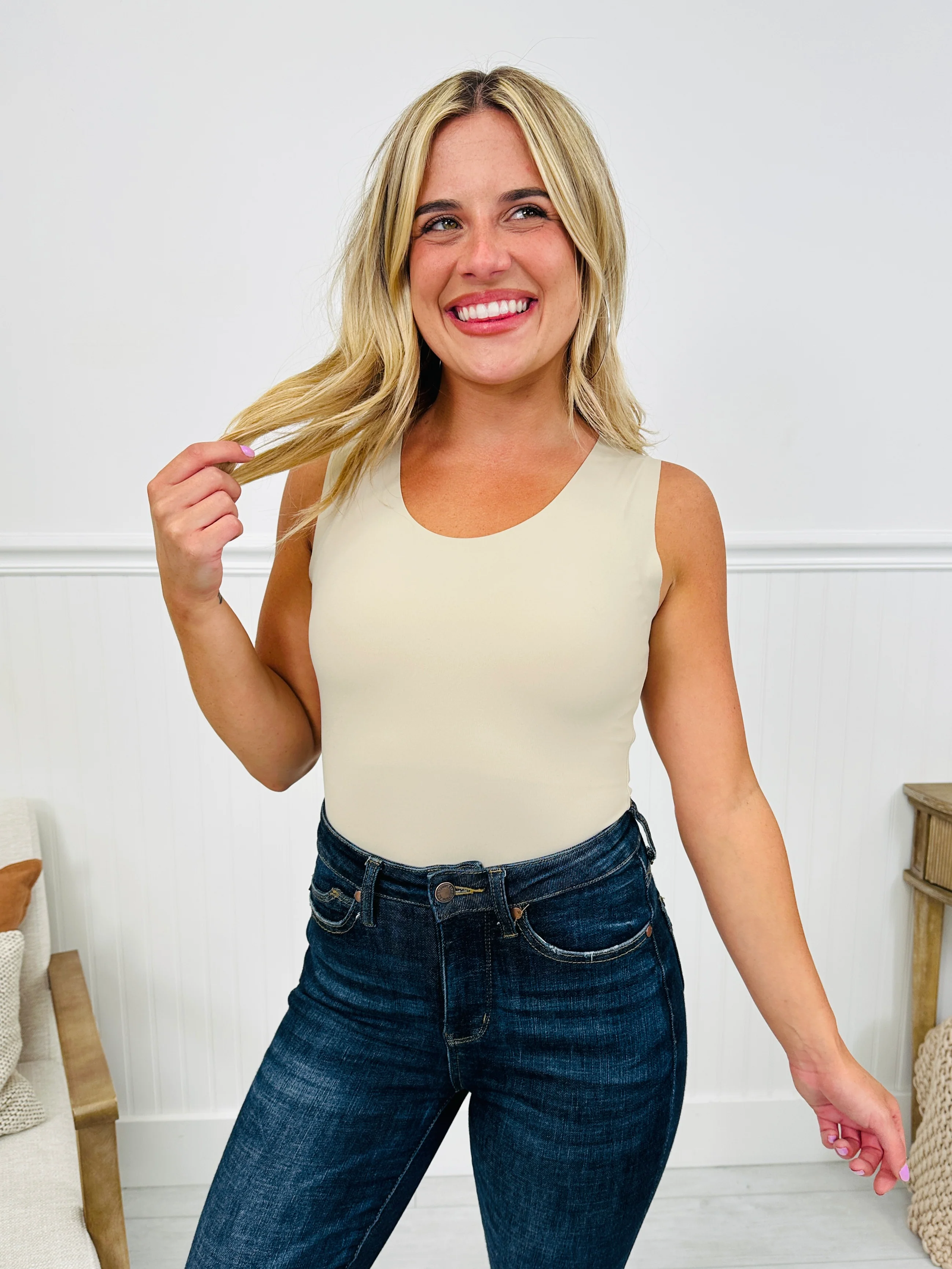 MOCO Signature Sleeveless Bodysuit in Stone-- Multiple Lengths! - Image 4