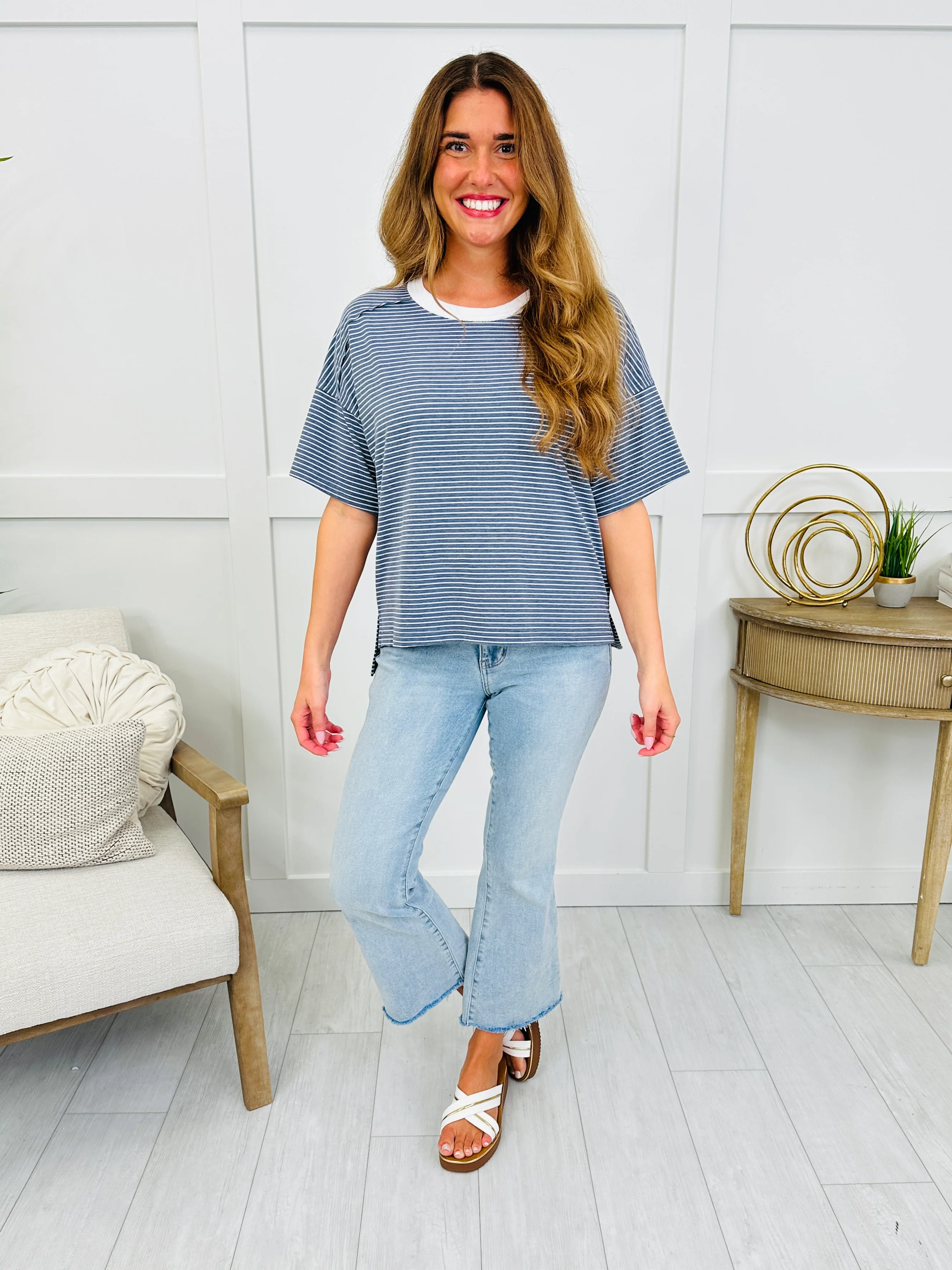Effortless Stripe Top In Denim - Image 2