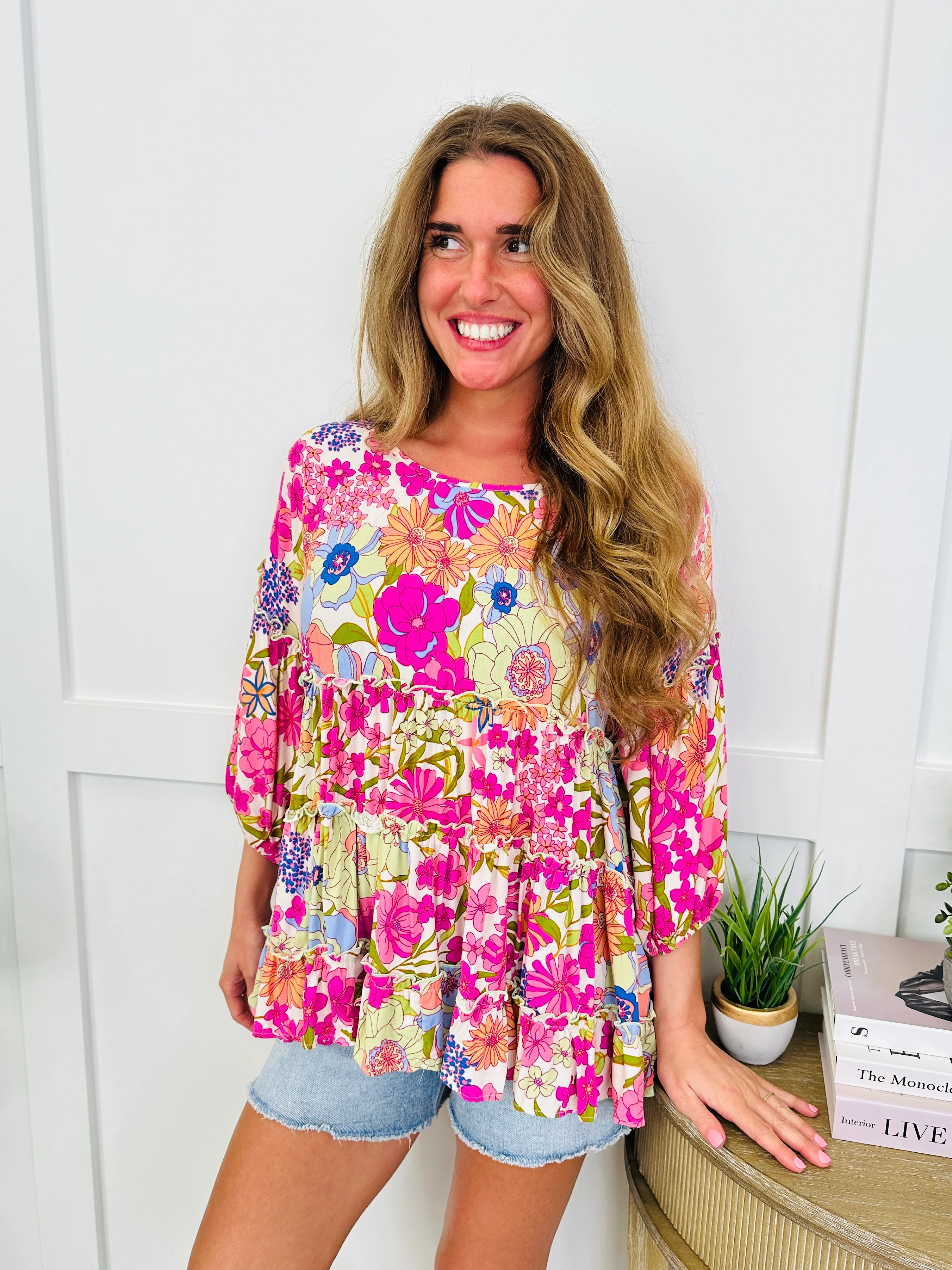Forever Floral Top In Mint Cream