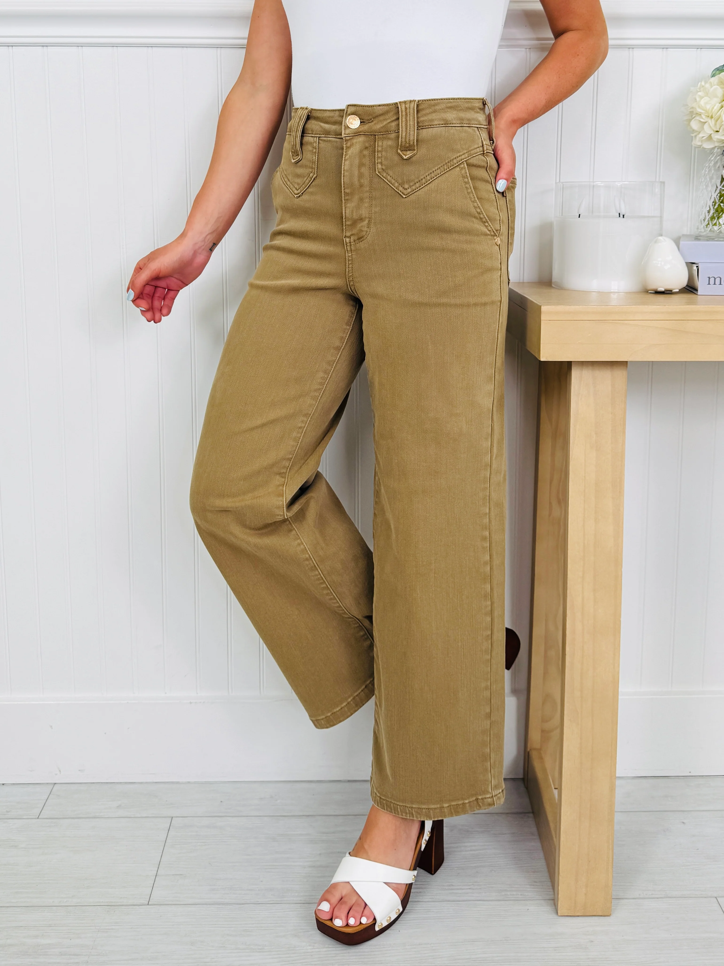 Judy Blue Khaki Crush Ankle Wide Jeans - Image 3