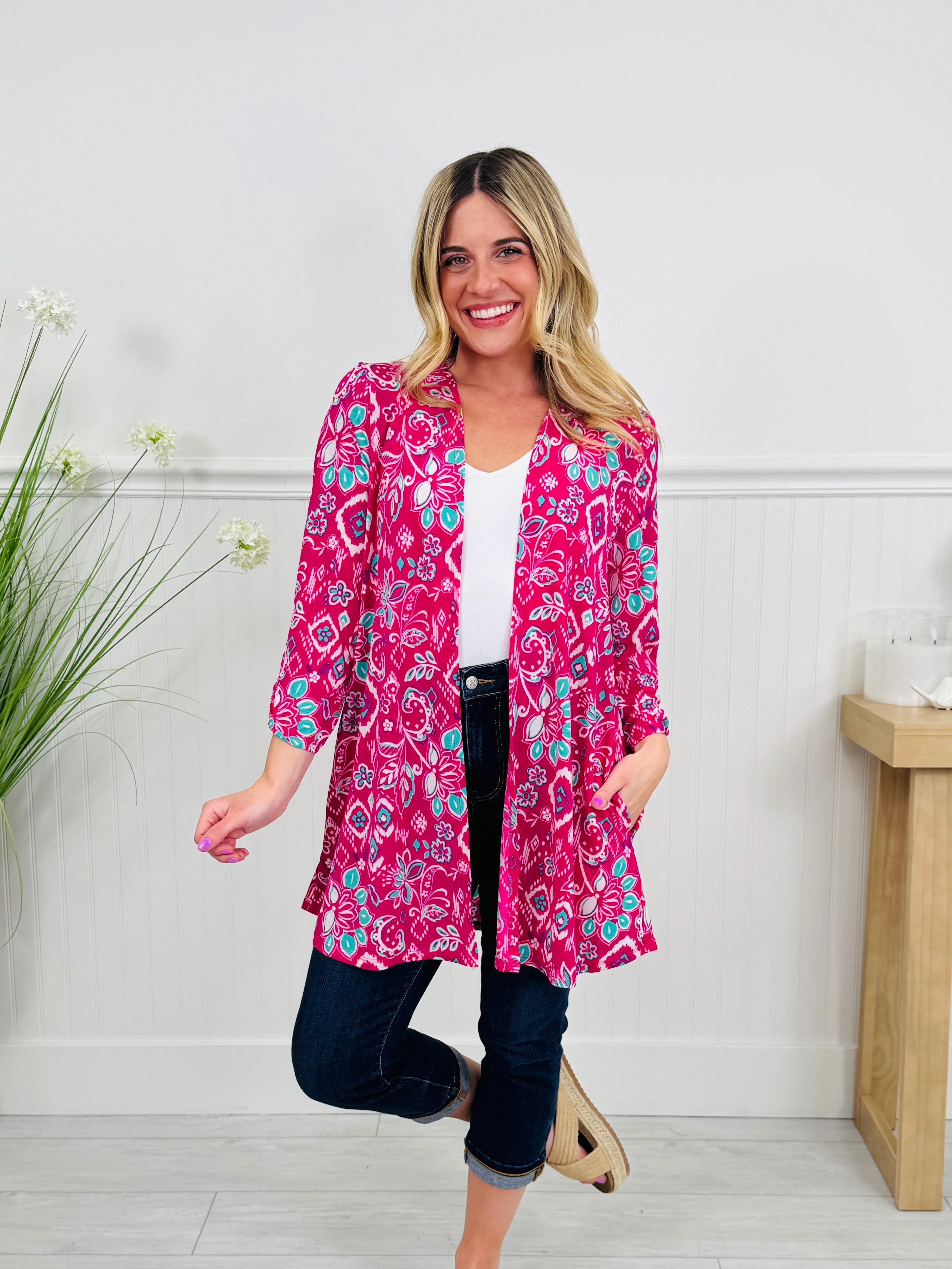 Layered in Spring Cardigan in Pink Print - Image 4