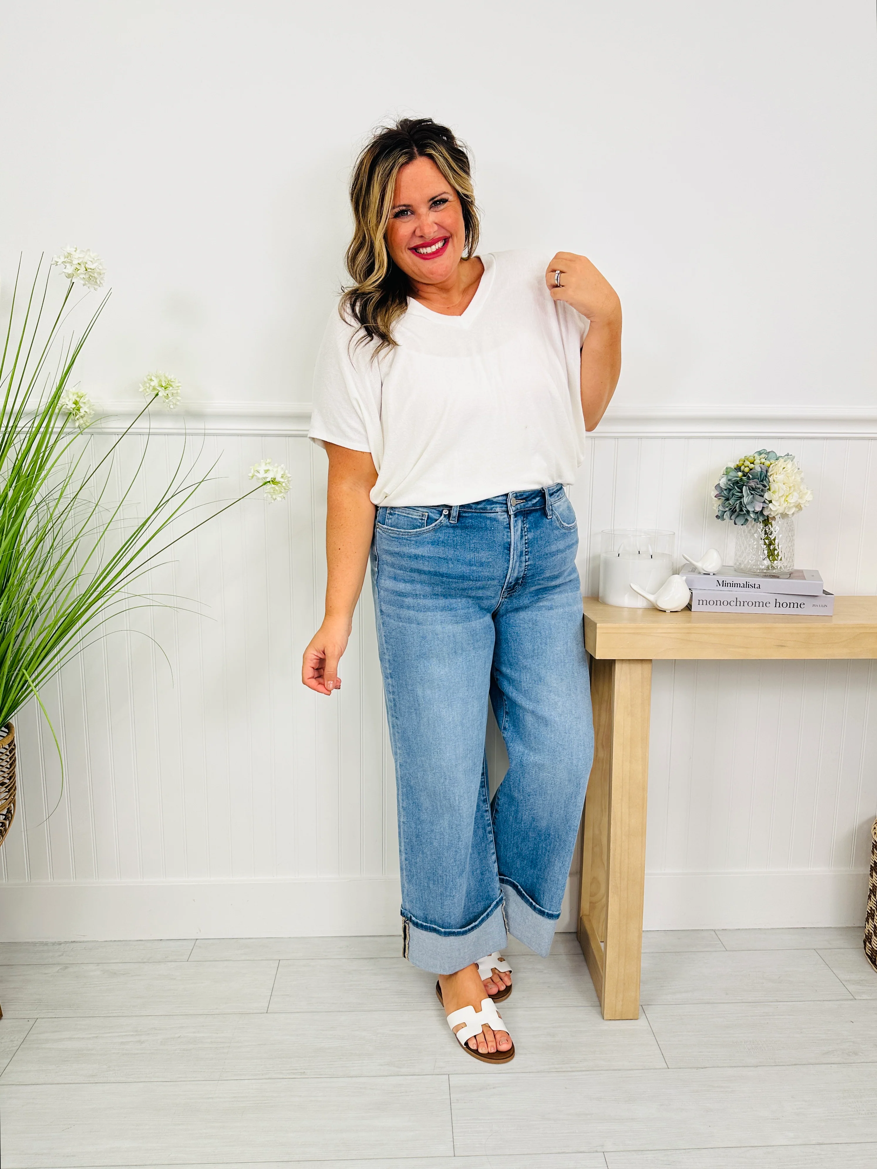 Off The Cuff Wide Leg Cuffed Tummy Control Cropped Jeans - Image 11