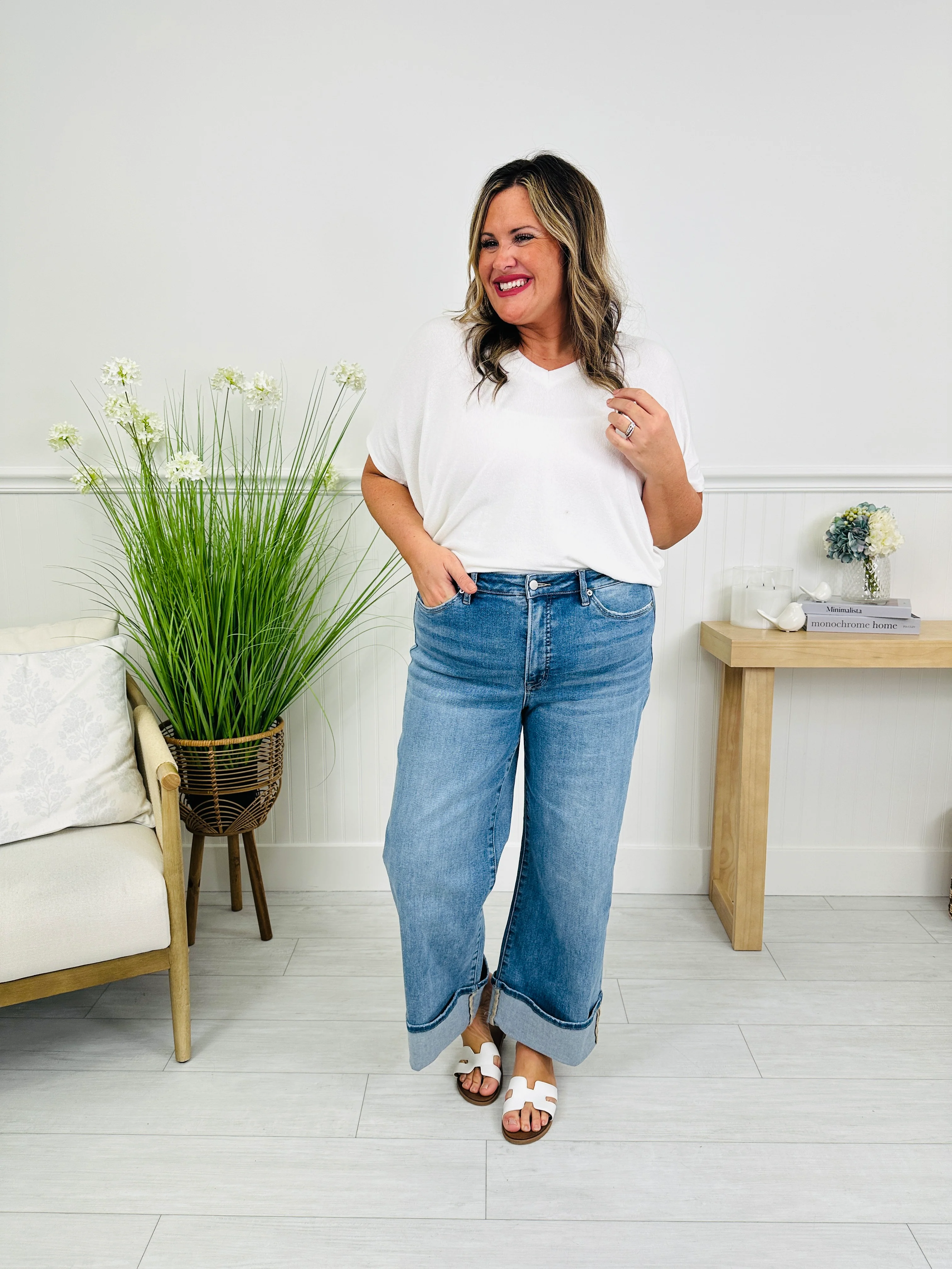 Off The Cuff Wide Leg Cuffed Tummy Control Cropped Jeans - Image 12