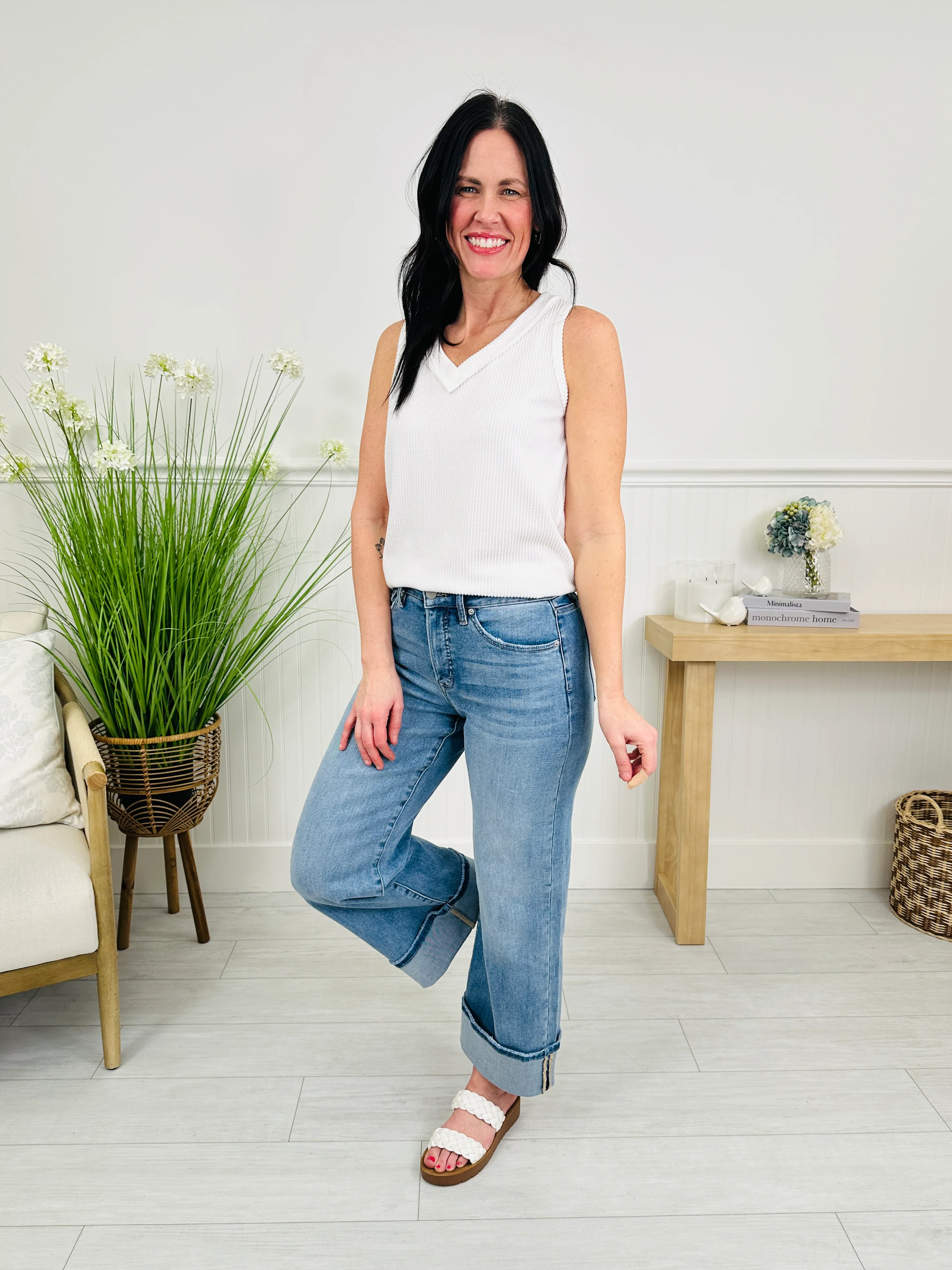 Off The Cuff Wide Leg Cuffed Tummy Control Cropped Jeans - Image 13