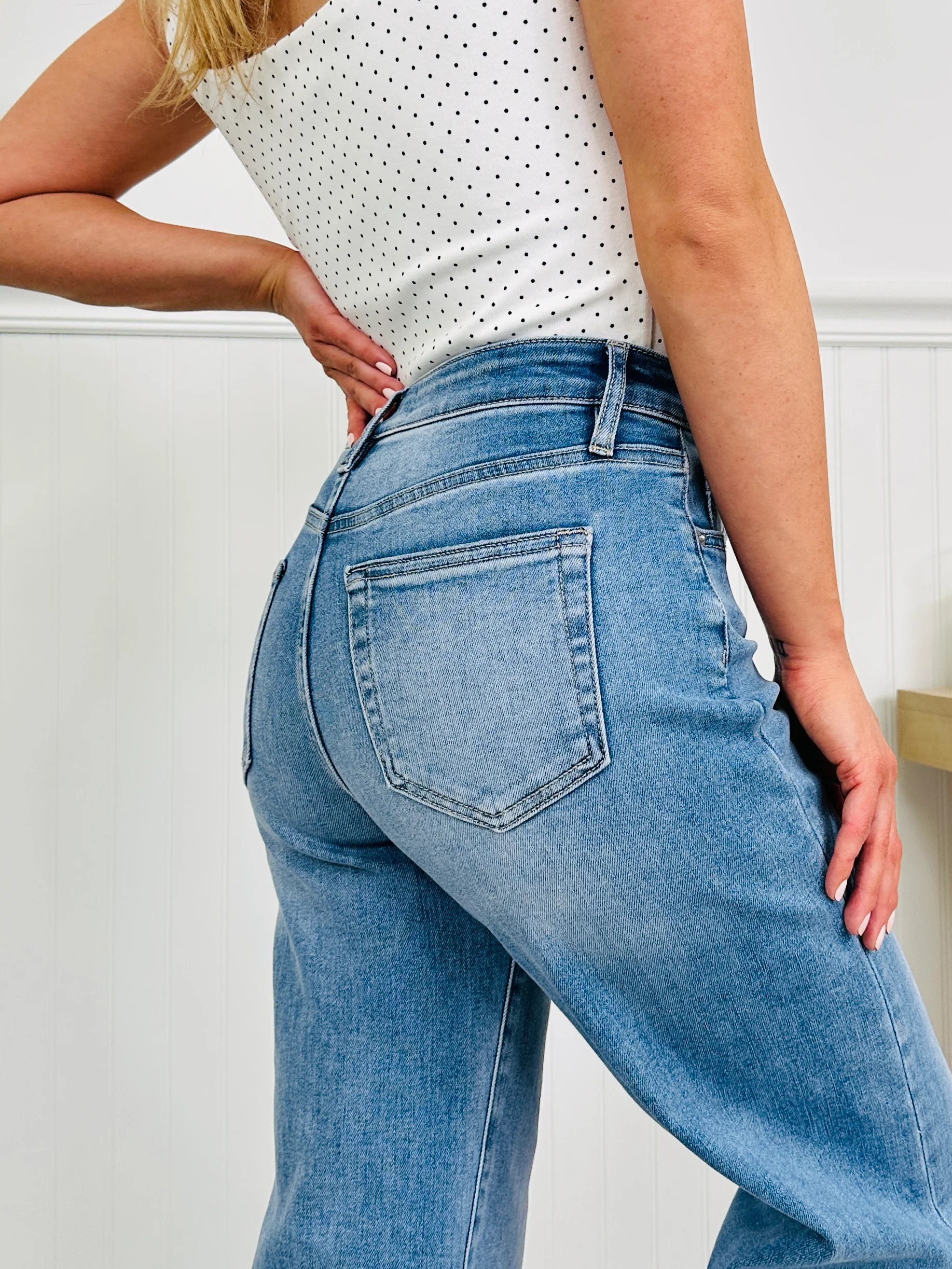 Off The Cuff Wide Leg Cuffed Tummy Control Cropped Jeans - Image 6