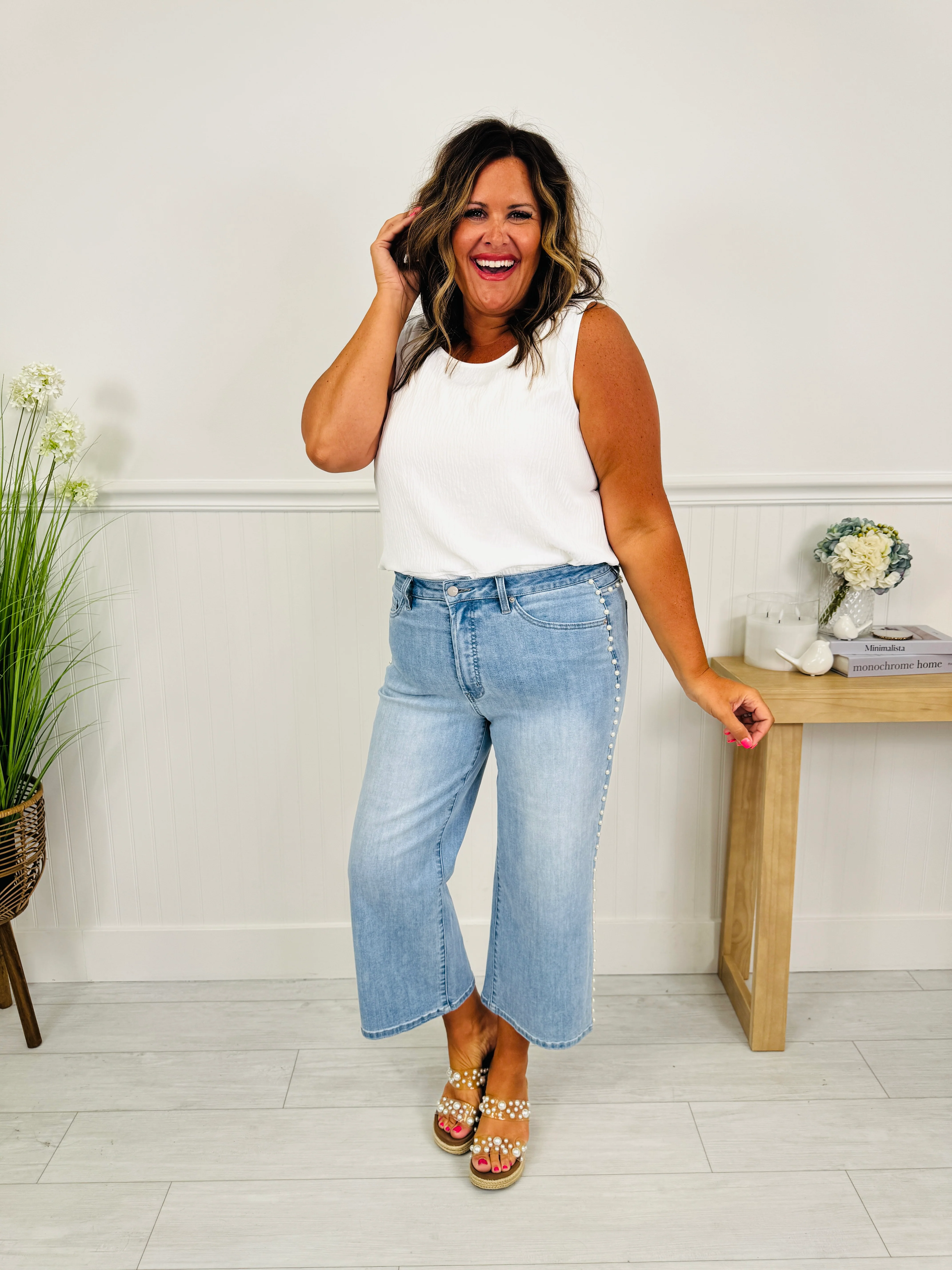 Pearl Pop Cropped Wide Leg Tummy Control Jeans - Image 10