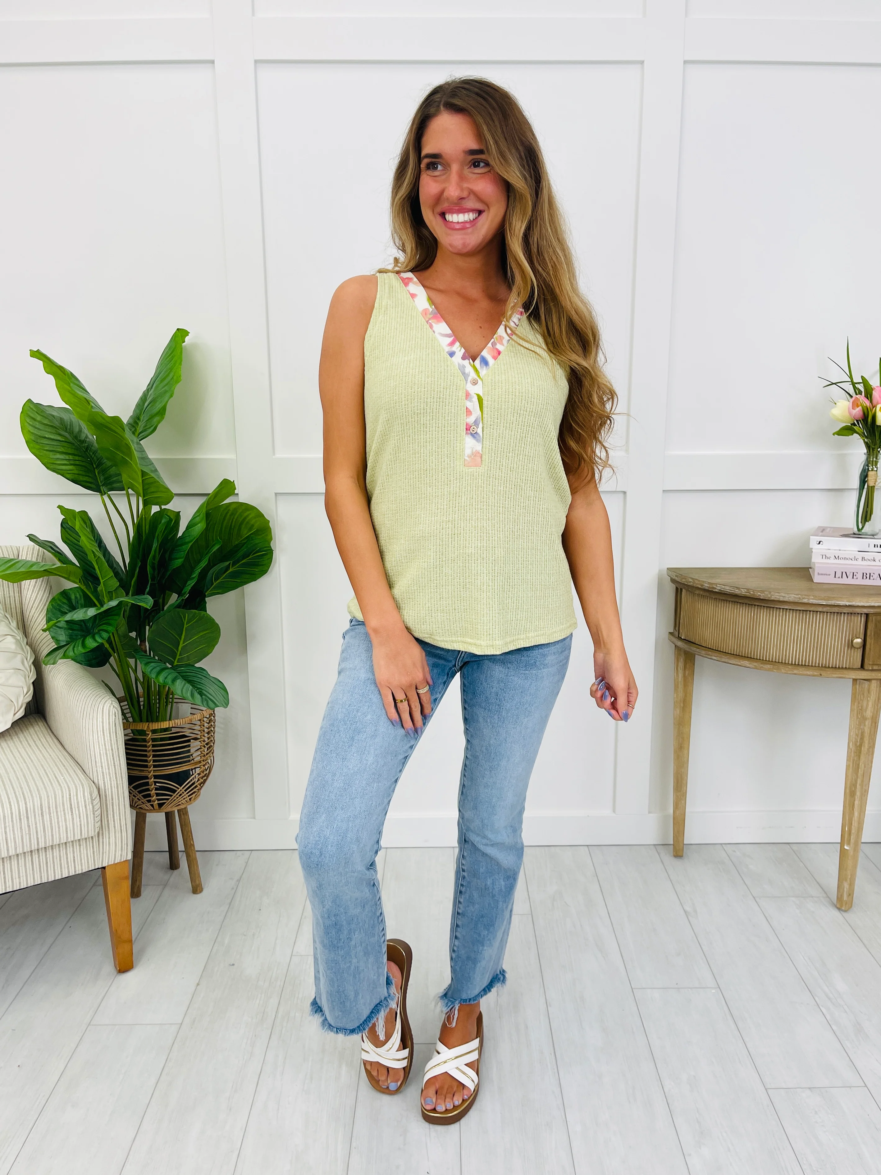 Petal Lined Tank Top In Lime Green - Image 2