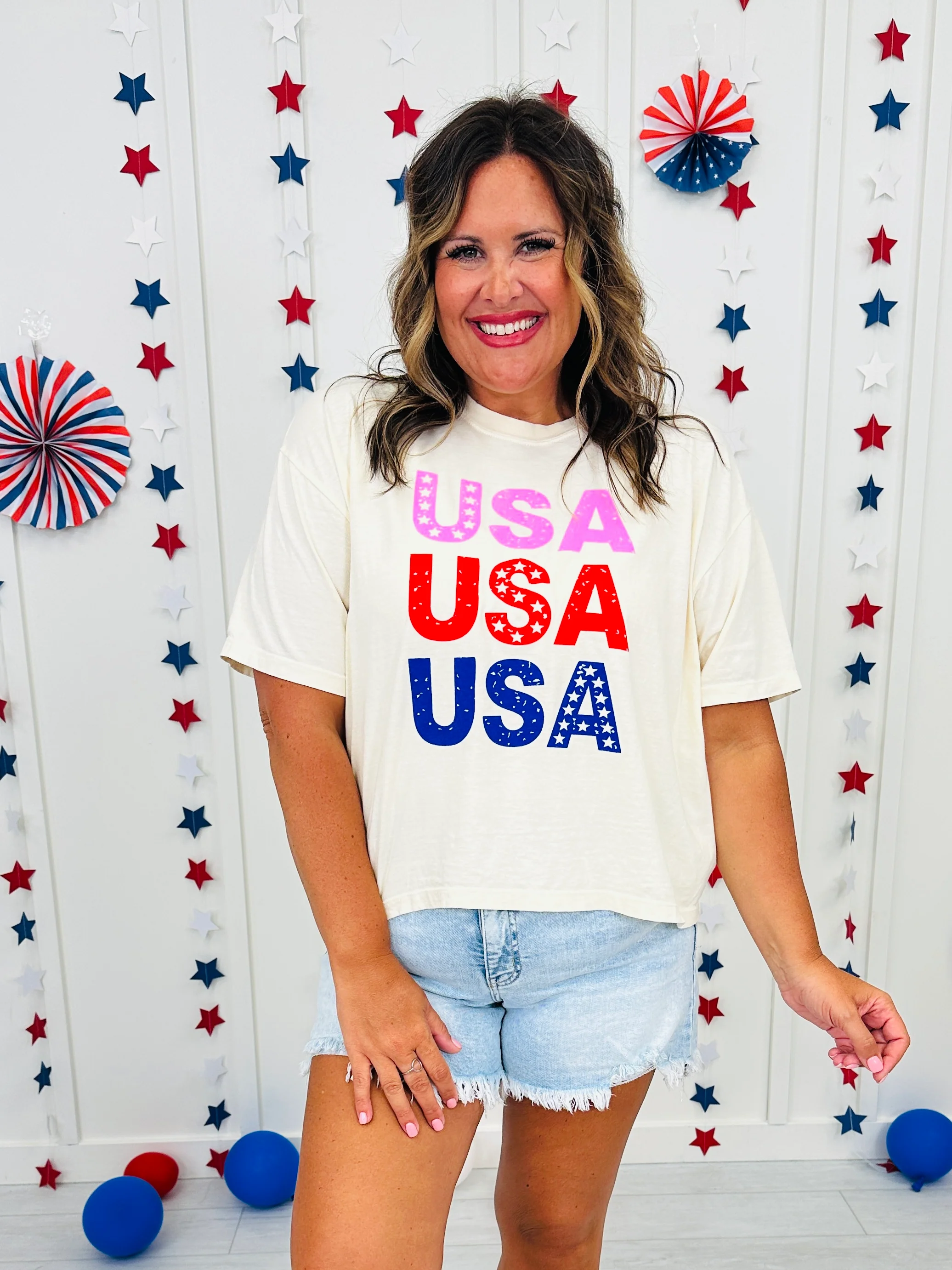 Pink Red And Blue USA Boxy Graphic Tee - Image 6