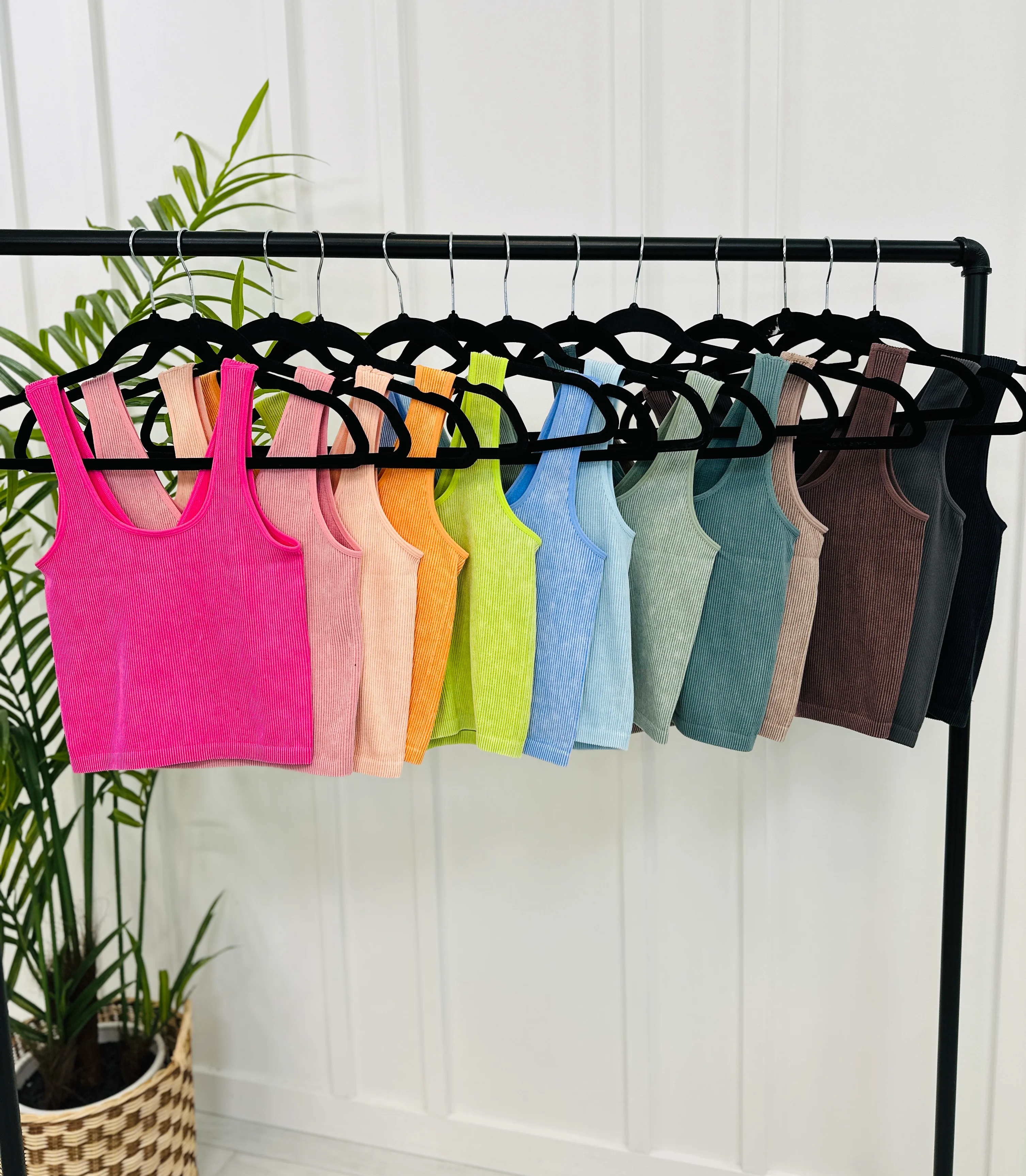 Seamless Reversible Stonewashed Ribbed Tank Top in Multiple Colors - Image 43