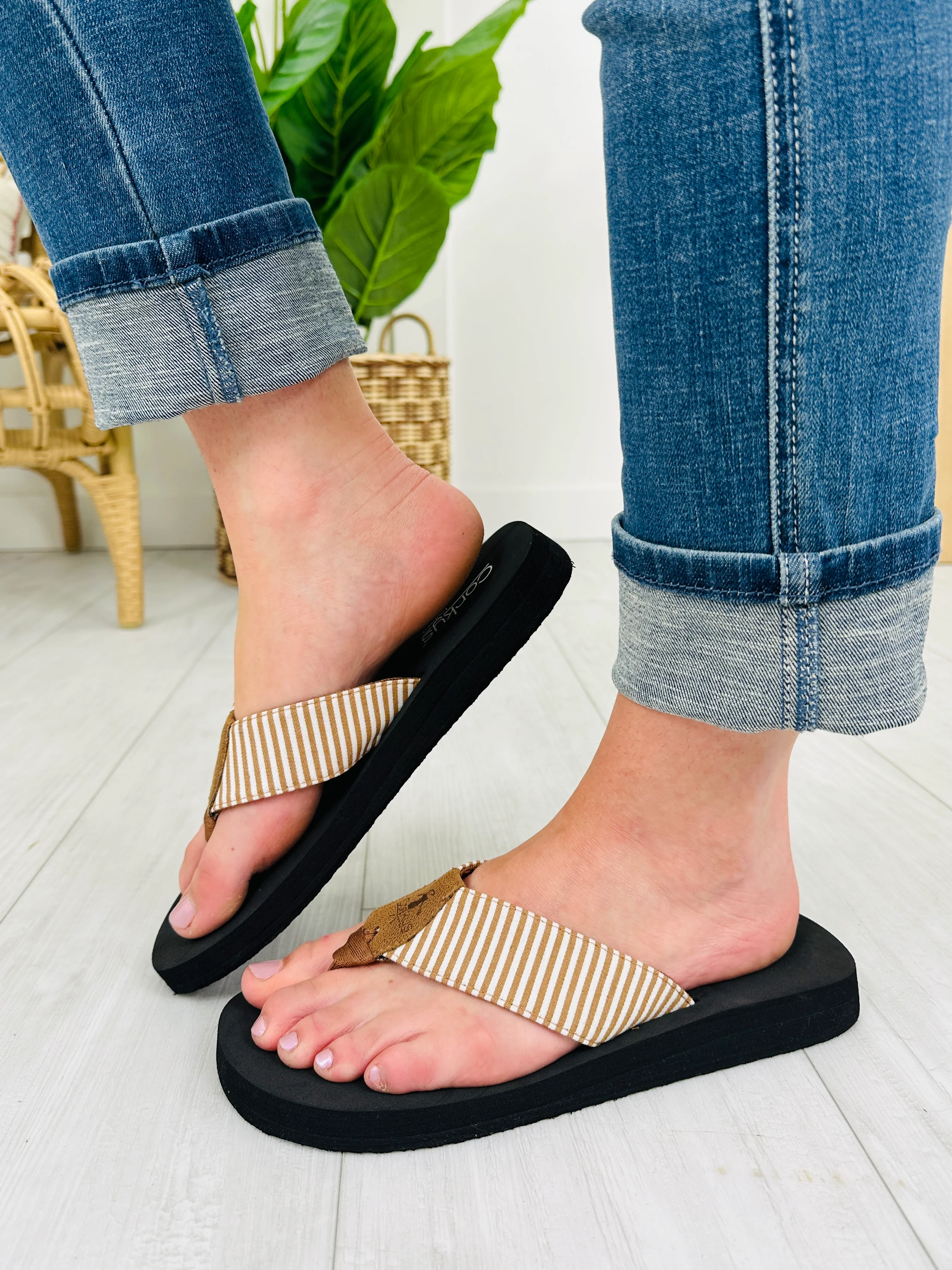 Sea The Stripes Flip Flops in Tan - Image 3