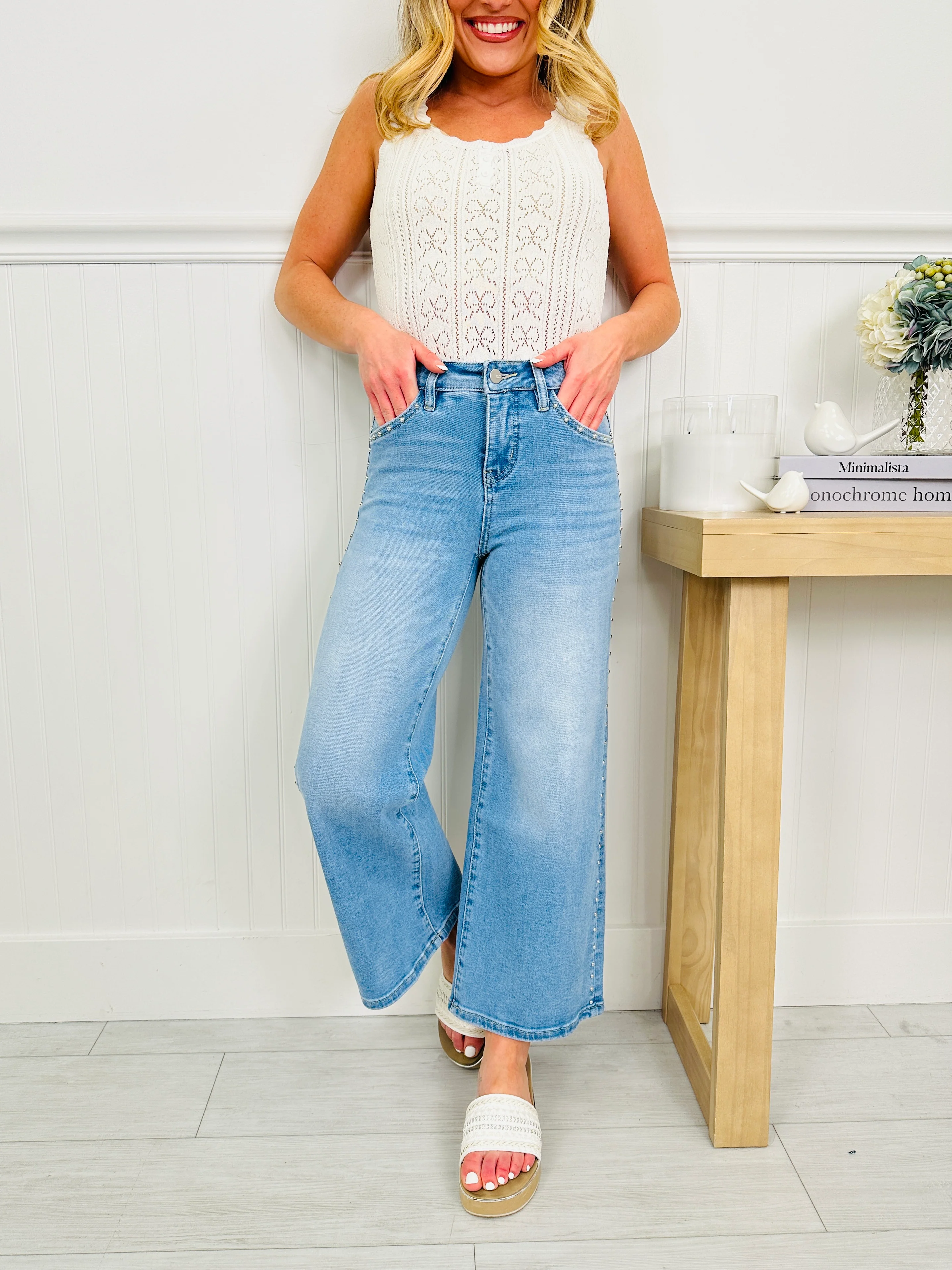 Subtly Studded Tummy Control Wide Leg Cropped Jeans - Image 6