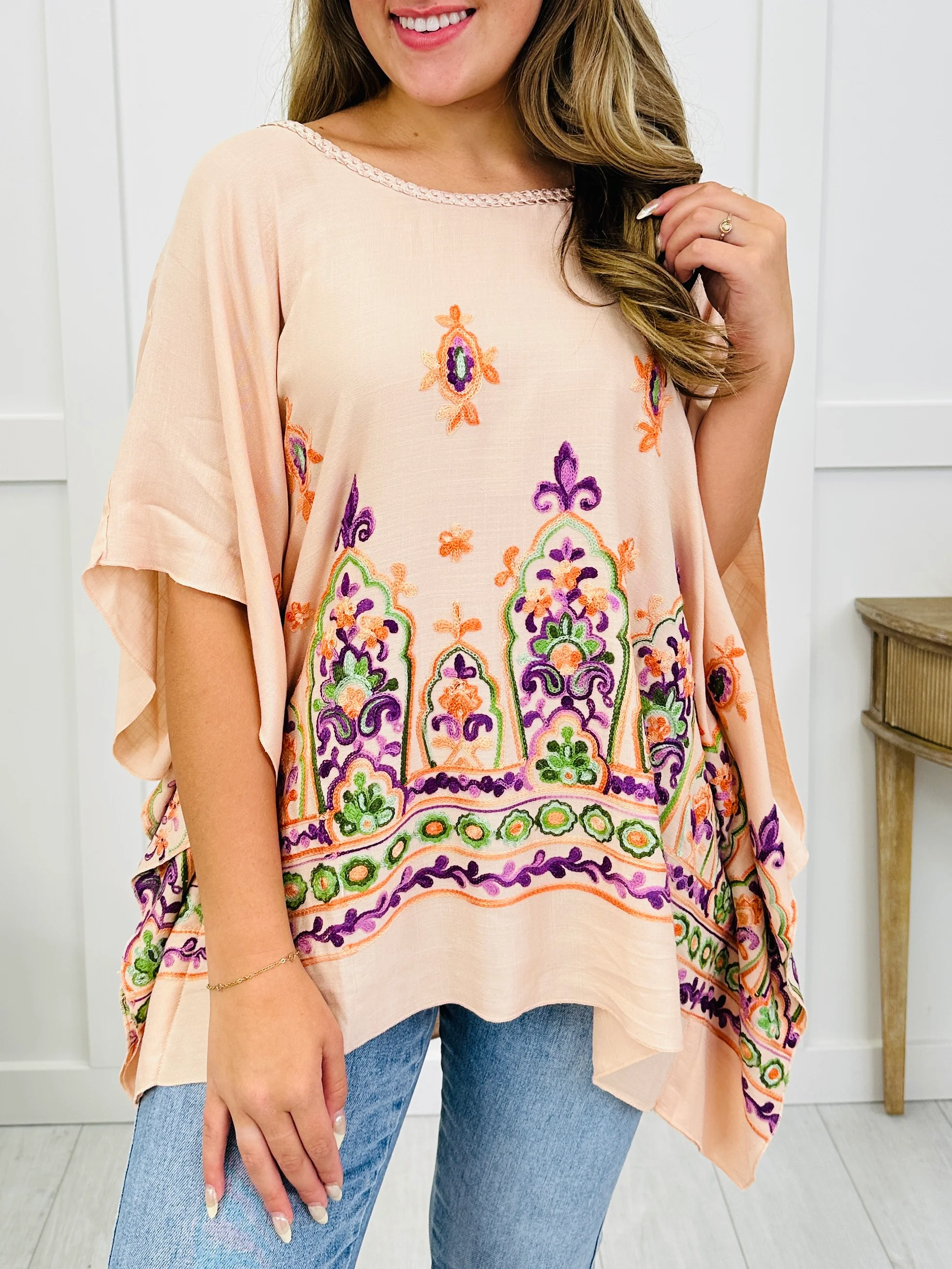 Sunlit Stitch Top In Peach - Image 3