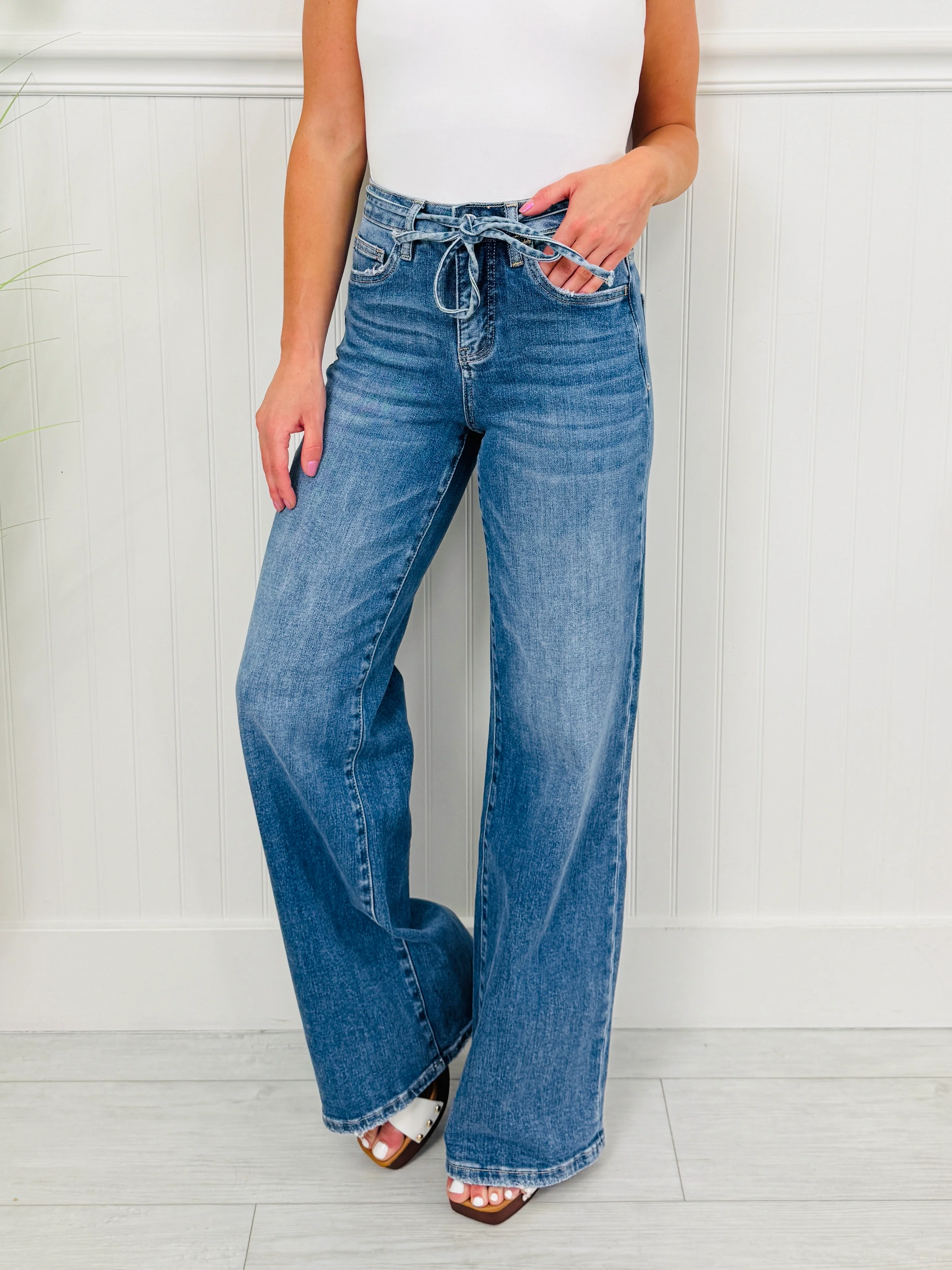 Tied Up in Style Tummy Control Wide Leg Jeans - Image 6