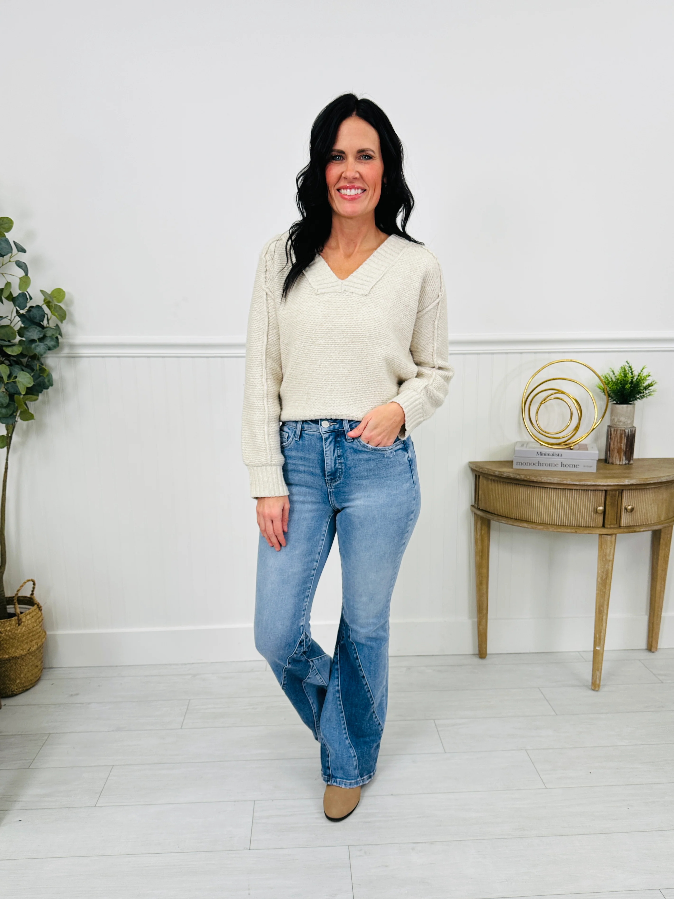Two Tone Trend Tummy Control Flare Jeans - Image 15